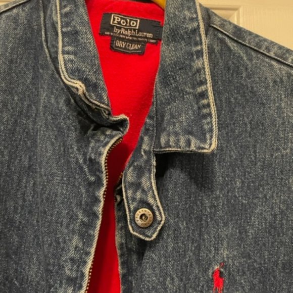 Vintage 80s Ralph Lauren Polo Denim Jacket Red Lining USA Mens Large L Bomber - Picture 3 of 16